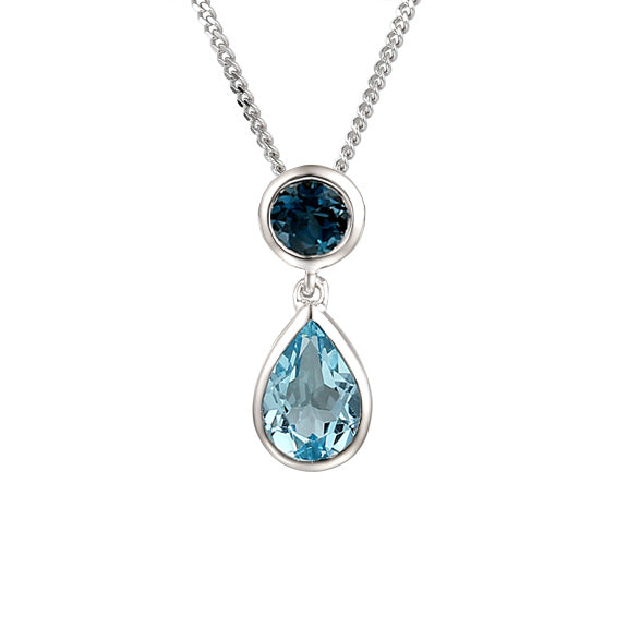 Silver Blue Topaz Pendant & Chain