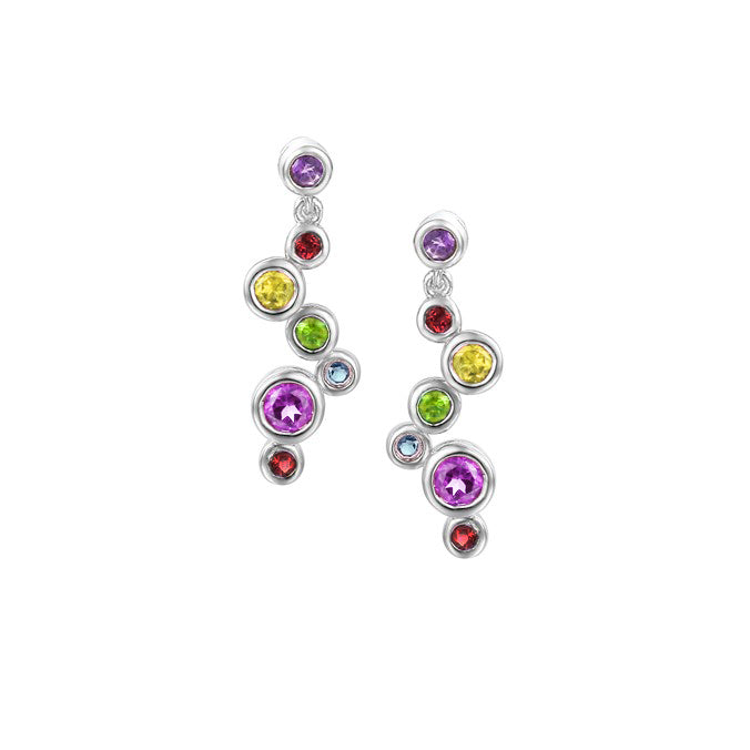 Silver Multi Gem Drop Earrings
