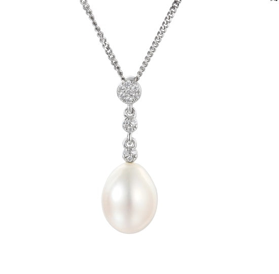 Silver Cubic Zirconia & Pearl Pendant