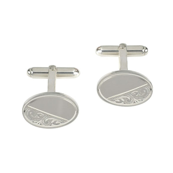 Silver Engraved Bar Cufflink