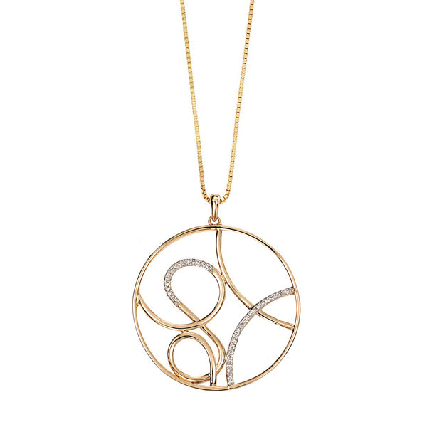 9ct Gold Diamond Round Scroll Pendant