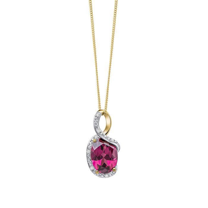 9ct Gold Garnet & Diamond Twisted Pendant