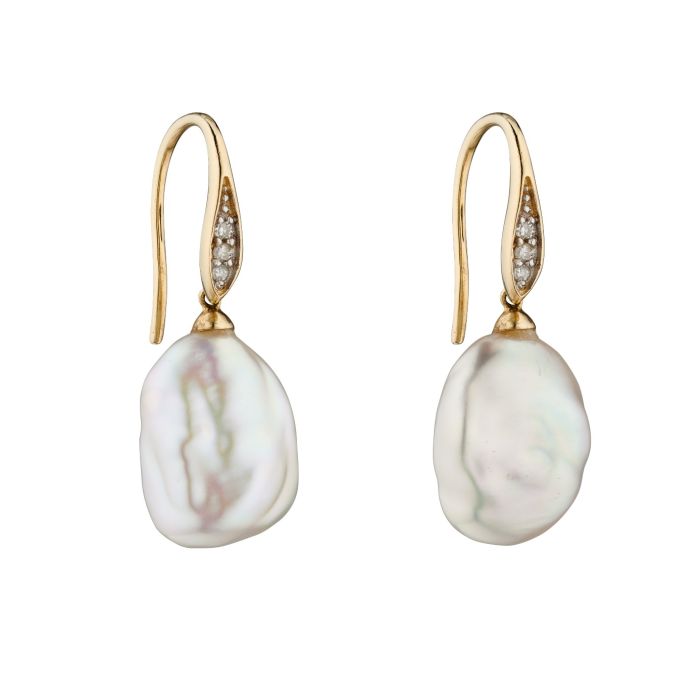 9ct Gold Pearl & Diamond Drops