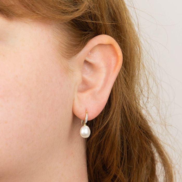 9ct Gold Pearl & Diamond Drops