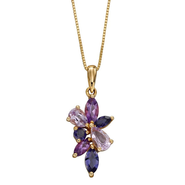 9ct Gold Amethyst & Iolite Cluster Pendant