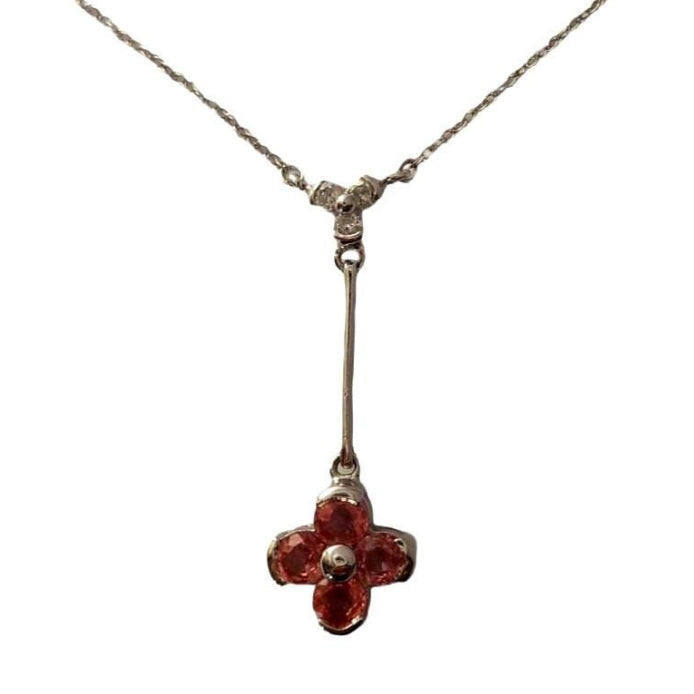 Pre-owned Padparadscha Sapphire & Diamond Necklace