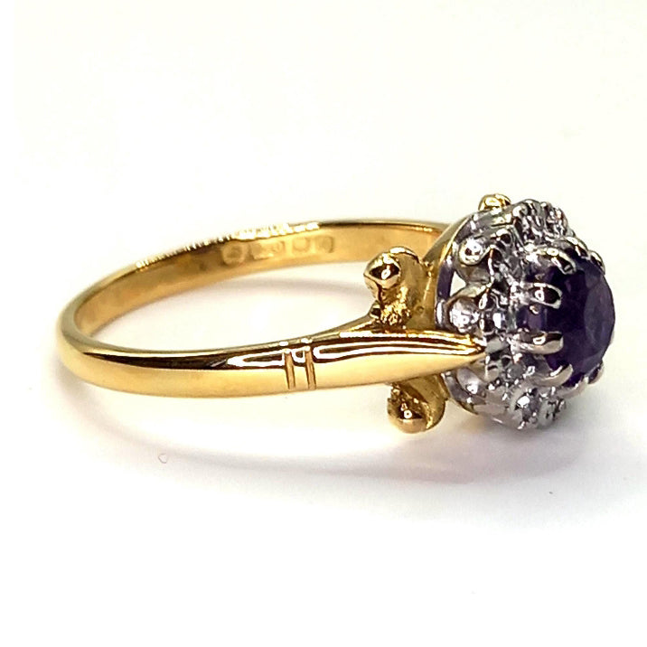 Pre-owned 18ct Gold Amethyst & Diamond Cluster Ring