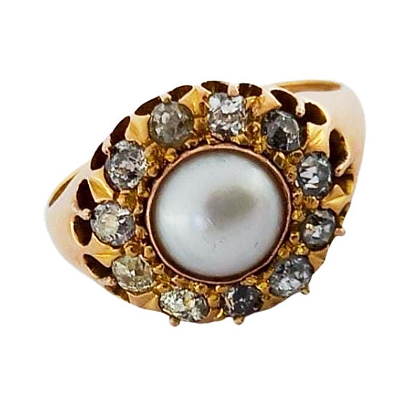 Antique 18ct Gold Pearl & Diamond Ring
