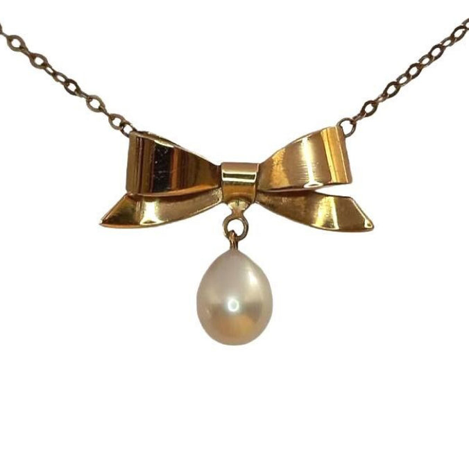 Pre-owned 9ct Gold Pearl Bow Necklace