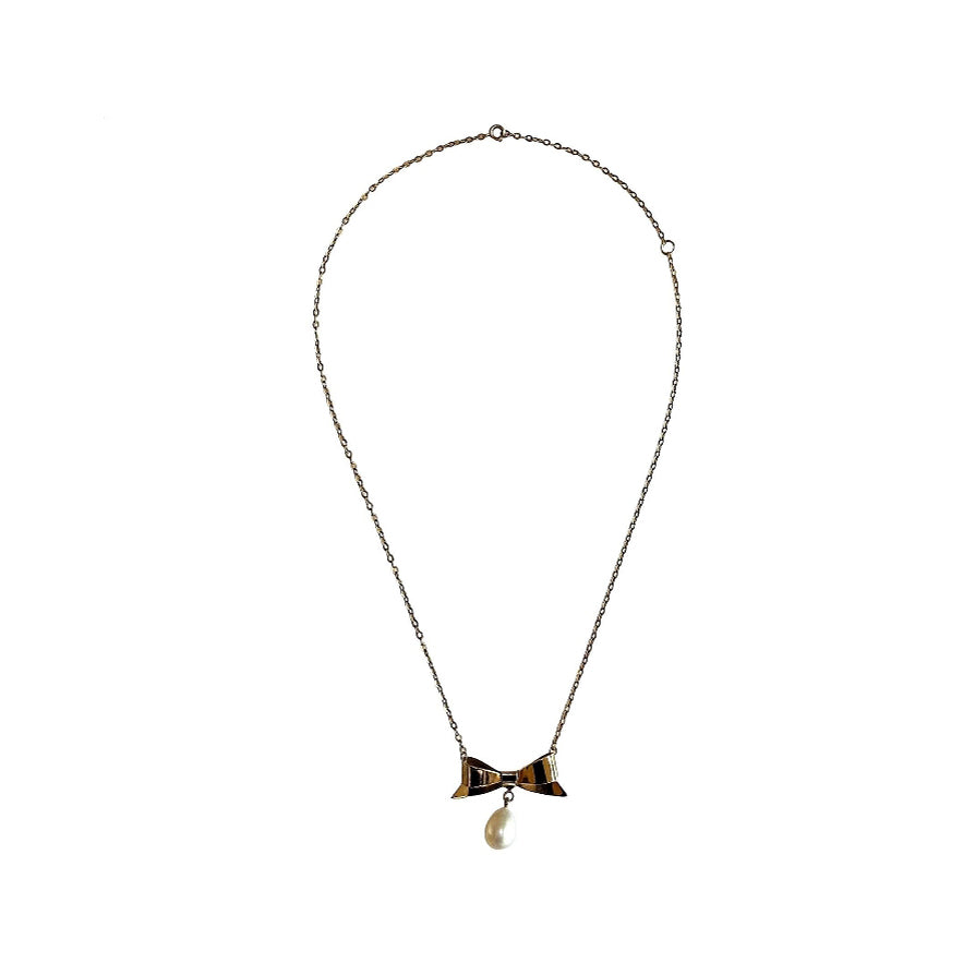 Pre-owned 9ct Gold Pearl Bow Necklace
