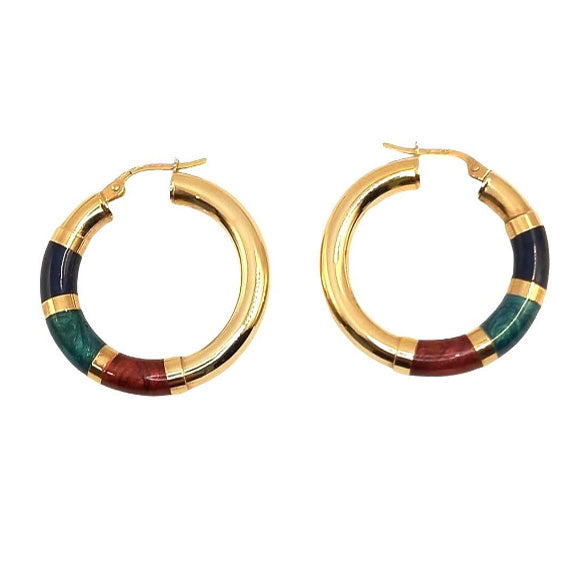 Pre-owned 9ct Gold Enamelled Hoop Earrings