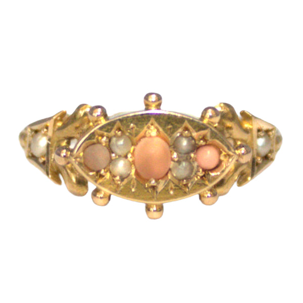 Antique 15ct Gold Coral & Pearl Ring