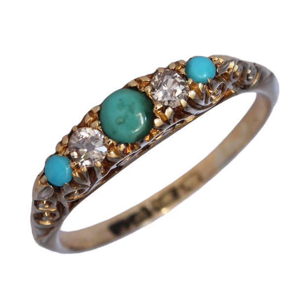 Antique 18ct Gold Turquoise & Diamond Ring