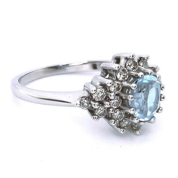 Pre-owned 18ct White-Gold Aquamarine & Diamond Ring