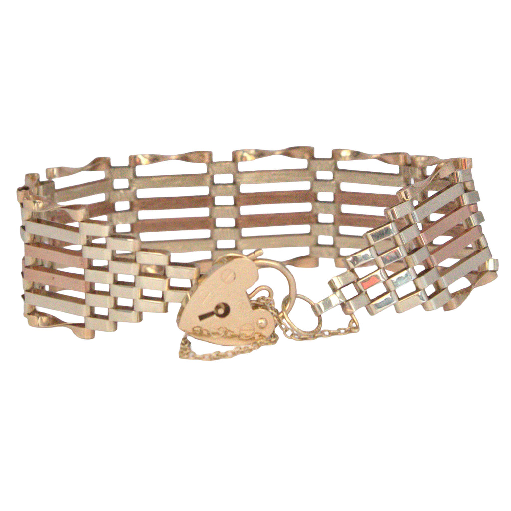 Vintage 9ct Tri-Colour Gold Wide Gate Bracelet