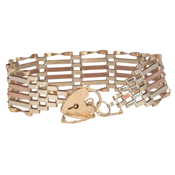 Vintage 9ct Tri-Colour Gold Wide Gate Bracelet