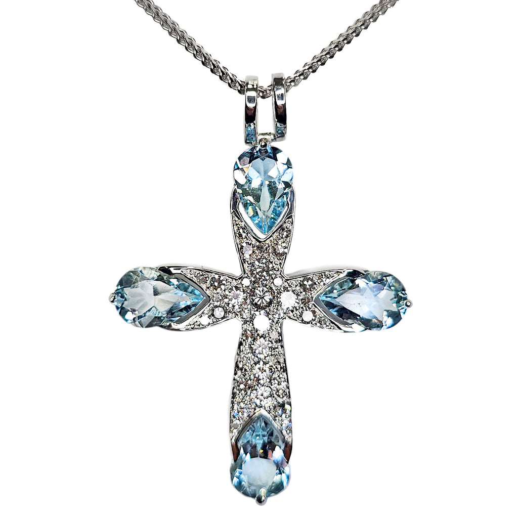 Pre-Owned Aquamarine & Diamond Cross