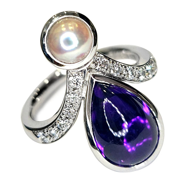 Pre-Owned 18ct Amethyst, Diamond & Pearl Ring