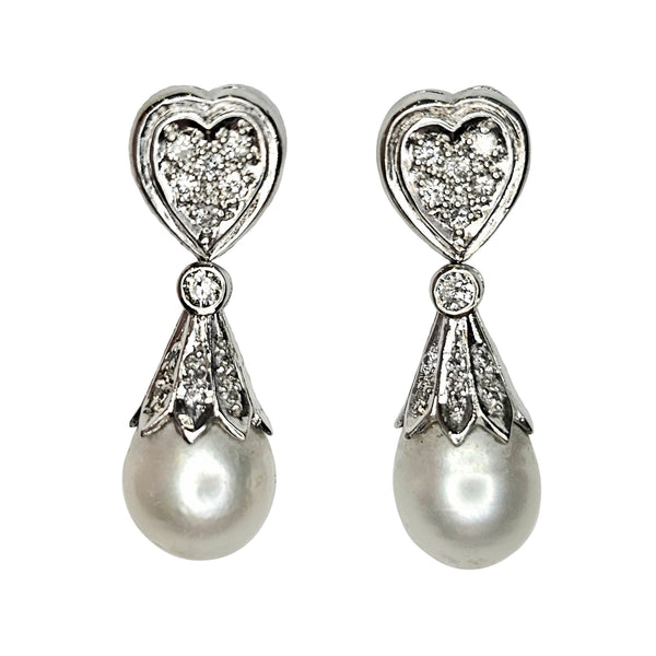 Vintage Pearl & Diamond Drop Earrings