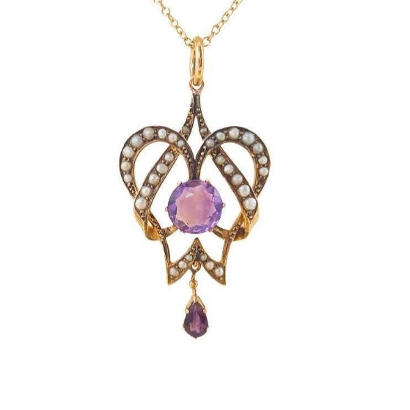 Vintage 9ct Gold Amethyst & Seed Pearl Necklace
