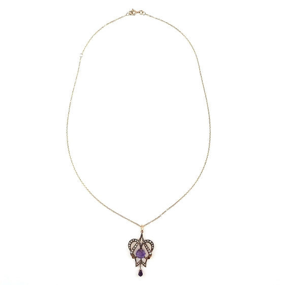Vintage 9ct Gold Amethyst & Seed Pearl Necklace