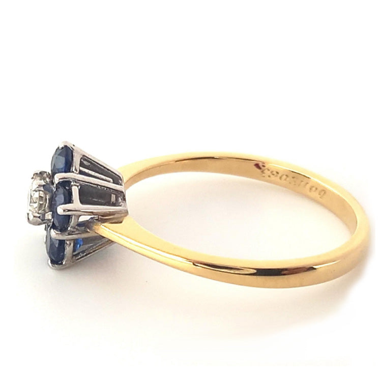 Pre-owned 18ct Gold Sapphire & Diamond Cluster Ring