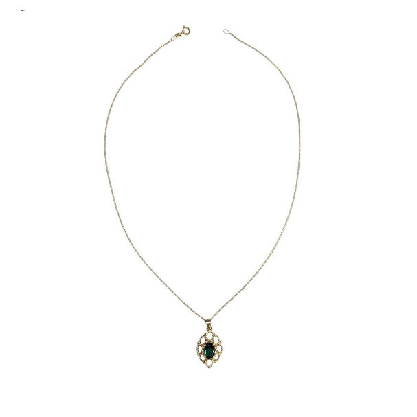 Pre-owned 9ct Gold Green Tourmaline Necklace