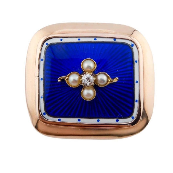Vintage Diamond Pearl & Emamel Brooch