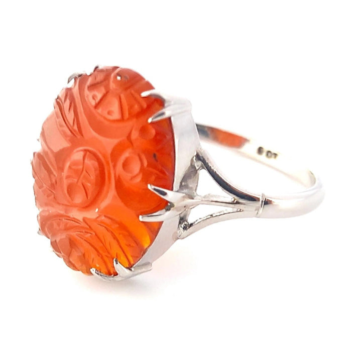 Vintage 9ct White-Gold Carved Carnelian Ring