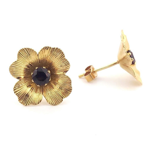 Pre-owned 9ct Gold Garnet Flower Earrings
