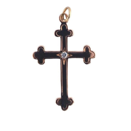 Antique 9ct Gold Diamond Cross Pendant