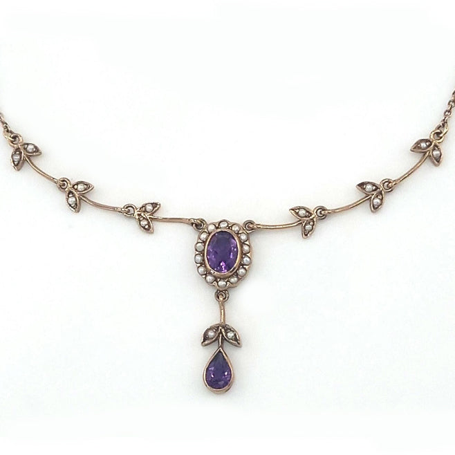 Vintage Amethyst & Seed Pearl Necklace