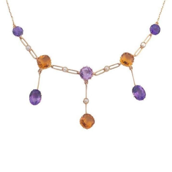 Vintage Amethyst Citrine & Pearl Necklace
