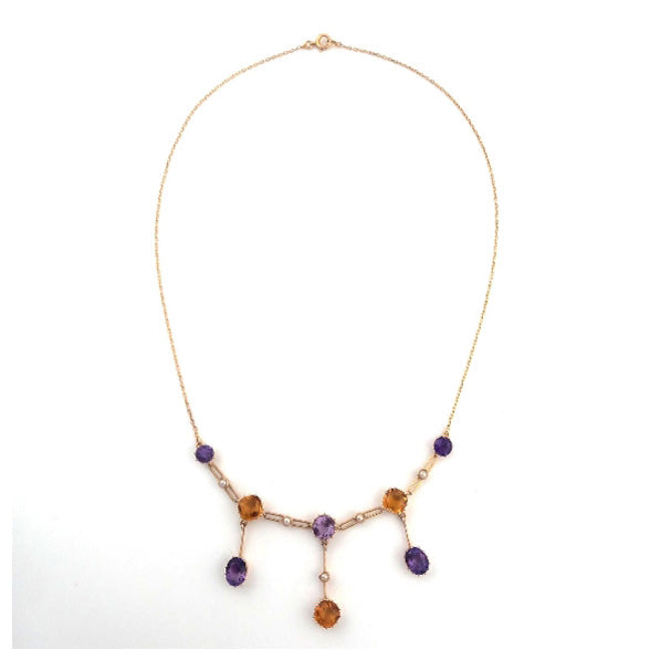 Vintage Amethyst Citrine & Pearl Necklace