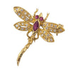 Vintage 18ct Gold Ruby & Diamond Dragonfly Brooch