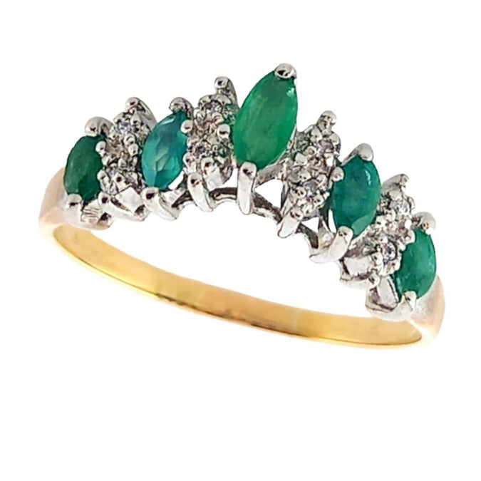 Pre-owned 9ct Gold Emerald & Diamond Wishbone Ring