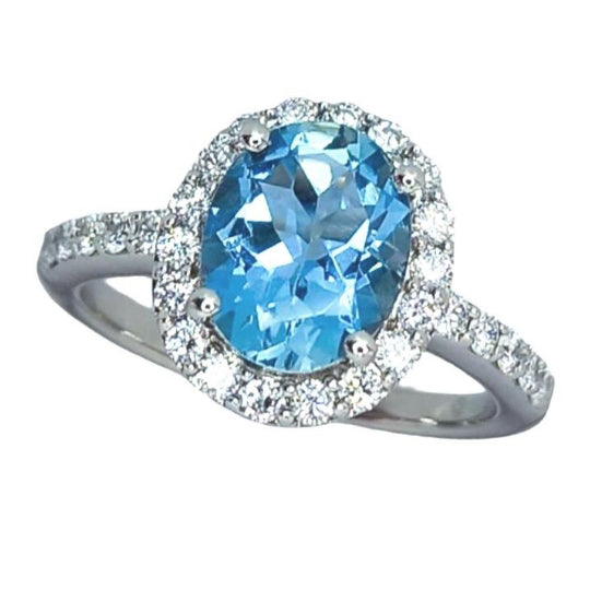 Pre-owned 18ct White-Gold Blue Topaz & Diamond Ring