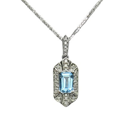18ct White Gold Aquamarine & Diamond Pendant